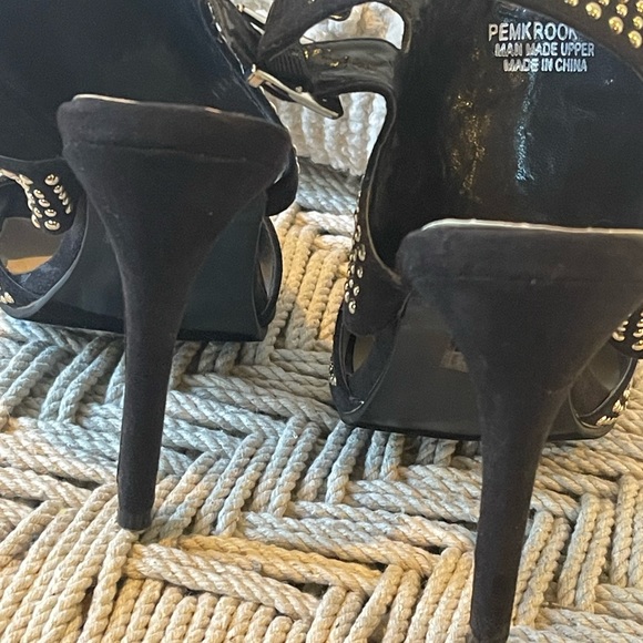 Silver Studded Double Ankle Strap Black Heels size 7 - Picture 4 of 8